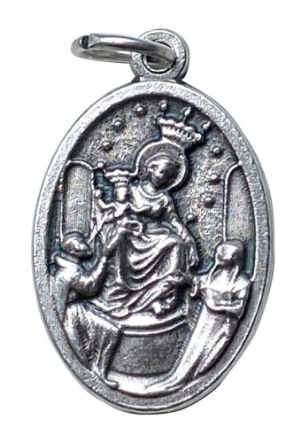 Metalowy medalik: Matka Boża Pompejańska i bł. Bartolo Longo