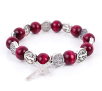 Dziesiątka różańca - bransoletka na gumce ze św. Benedyktem - drewniana