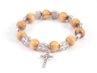 Dziesiątka różańca - bransoletka na gumce ze św. Benedyktem - drewniana