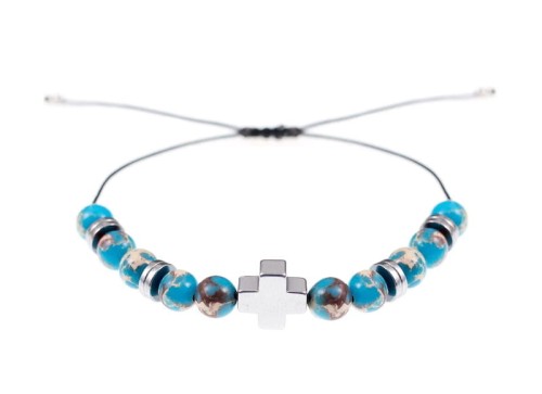 Dziesiątka różańca z jaspisu cesarskiego - krzyżyk