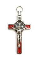 Krzyż z medalem św. Benedykta (wiszący - metalowy - kolory)