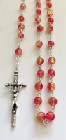 Pompejański różaniec z półprzeźroczystych szklanych kulek - różowo-pomarańczowy