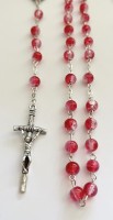 Pompejański różaniec z półprzeźroczystych szklanych kulek - czerwony
